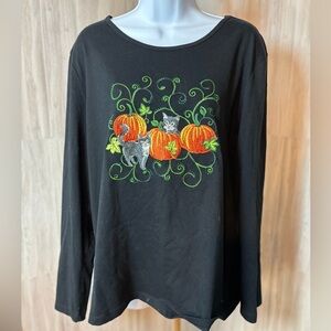 Erika Black Long Sleeve Fall Halloween Embroidered Top
